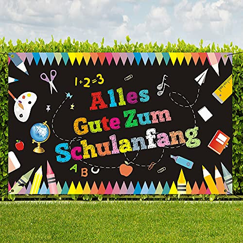 Aurasky Einschulung Girlande Banner Deko, Schulanfang Banner, Schulanfang Deko für Kinder, 180cm x 115cm, Rot, Blau, Gelb