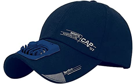 Battery Powered Cooling Fan Baseball Outdoor Peaked Hat USB Charging Sun Hats for Women Men Holiday, Blue