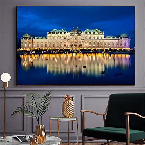 LKLKLK Panoramabild auf Leinwand,Schloss Schönbrunn Wien Landschaft Gemälde Druck auf Leinwand,Leinwand Wandkunst Bilder für Wohnzimmer Dekor 80x120cm(32x48in) Rahmenlos