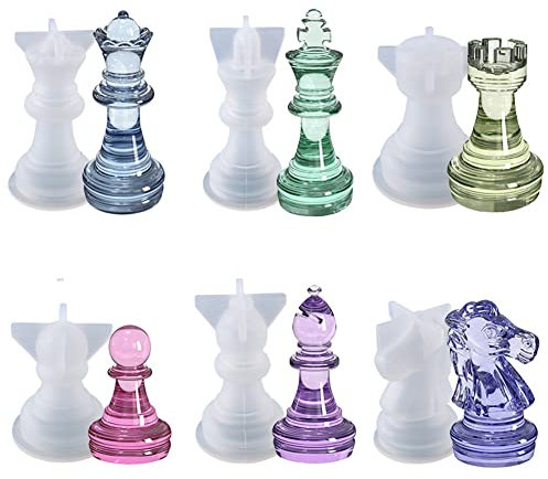 Fiorky Moldes de resina epoxi de ajedrez internacional de cristal 3D, molde de silicona hecho a mano, tablero de ajedrez, piezas de ajedrez, joyería de decoración del hogar herramientas de fundición
