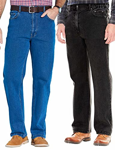 Chums Men's Denim Jeans in Pack of 2 Stretch Fabric Side Elasticated Waistband Stonewash Finish