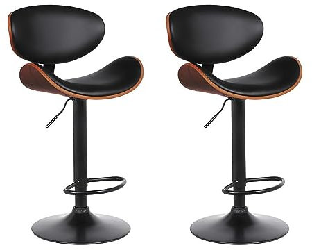 Vente-unique - 2 Barhocker Montenegro - hîhenverstellbar - Kunstleder - Walnuss und Schwarz