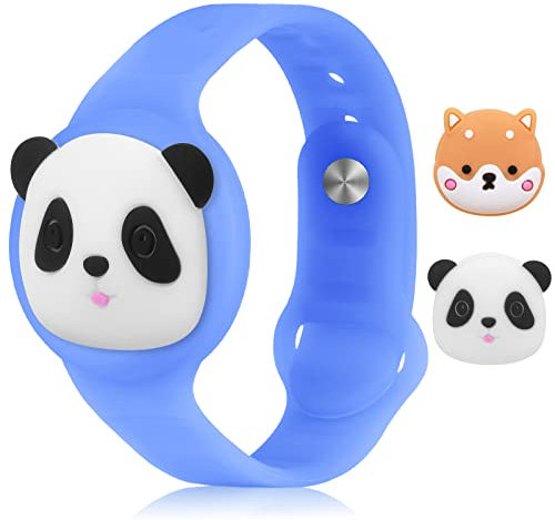 AXFEE Étui Airtag Silicone, Bracelet Airtag pour Enfants a 2 Pendentifs, Étui de Protection Mignon Réglable Anti-Perte Traqueur GPS pour Enfants (Bleu Dessin Animé)