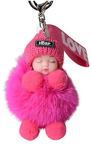 Xmiral Approprié Pompon voiture de couchage bébé ou pendentifs porte-clés à main pour bébés avec porte-clés en fourrure de couchage porte-clés Portefeuille Lanière Anniversaire Pour Clés