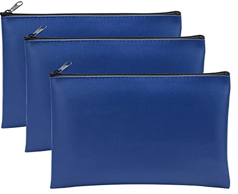 3 Stück Banktaschen aus Kunstleder 25 x 16 cm Geldtasche für A5 Dokumente Geldmappe für Business,Haushalt,Schule (Blau)
