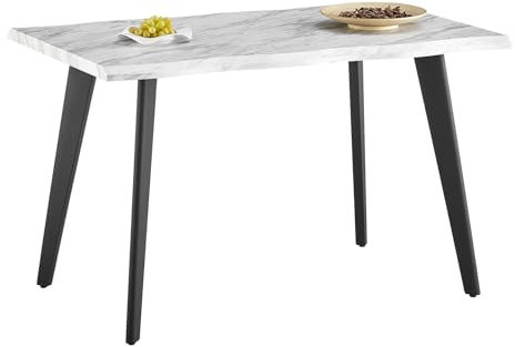 TUKAILAI Esstisch Holz 120cm, Küchentisch mit Wellenförmige Kante Metallbeinen, Moderner Rechteckiger Esszimmertisch für 4-6 Personen, Tisch Wohnzimmer Frühstückstisch Küche Esszimmer, Marmor weiß