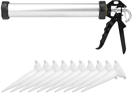 Pistola per cartuccia in silicone con tubo in alluminio, 600 ml, strumento per cartuccia con 10 ugelli, di alta qualità, durevole, facile usare per sigillare e incollare il vetro