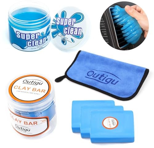 Car Cleaning Clay Bar with Vent Cleaning Gel and Towel, Car Clay Bar Interior Detailing Kit for Putty and Dust Remove, Cleaning Package for Vehicle, Car Windows, Glasses, Mirror, Keyboard (Blue)