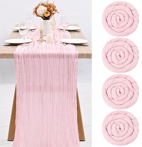 Käsetuch Tischläufer 4 Stück Pack Hell-Pink Rohe Baumwolle Tischflagge Transluzent Tischflagge Tüll Tischdecke 10 ft Bohemian Stil Land Dekoration Küche Hochzeit Urlaub Party Zubehör Hell-Pink 300cm