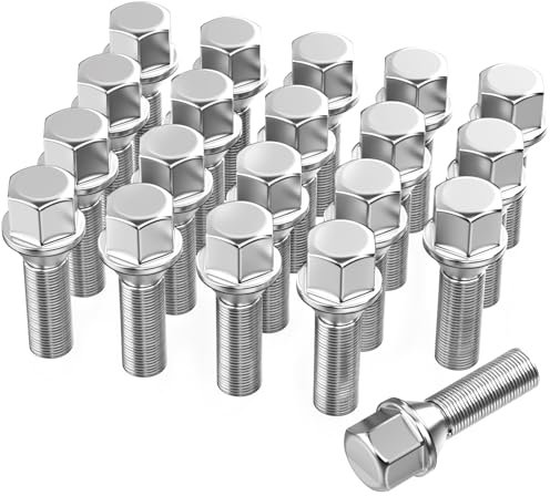 GAsupply 20 bulloni conici M14 x 1,5 per cerchi in lega con filettatura da 28 mm, compatibili con la maggior parte dei bulloni Dacia, BMW, Smart, AFTERMARKET (cromati)