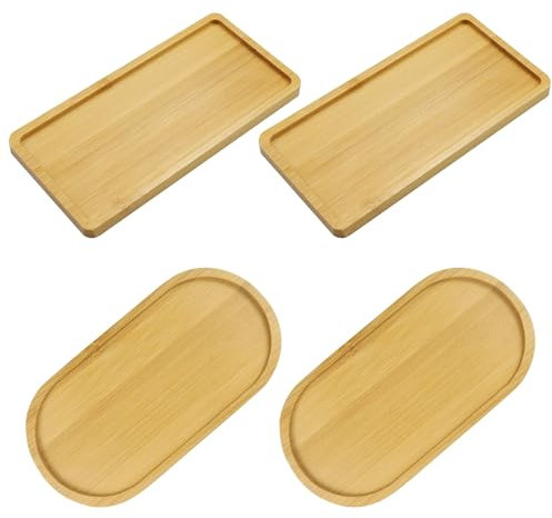 Zfseyuh 4 Piezas Pequeña Bandeja de Bambú,Bandeja Rectangular y Ovaladas Bandejas Decorativas para Cocina,Baño,Salón 17,5 x 8,8 cm