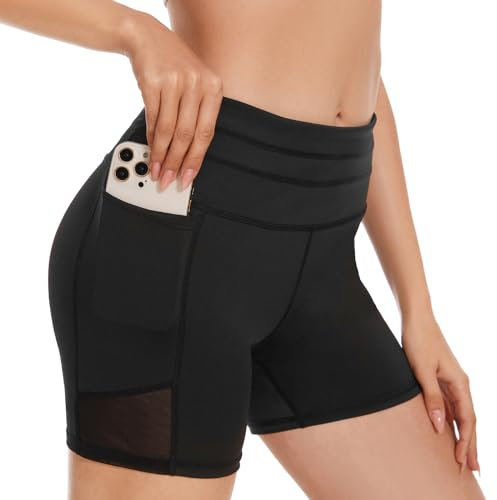 SIMIYA Radlerhose Damen Leggins Kurz High Waist Sporthose Shorts für Yoga Gym，Radlerhose Unter Kleid（Schwarz，S）