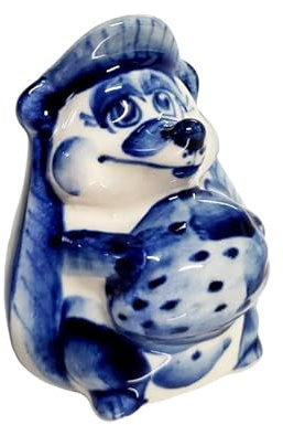 Souvenir in ceramica Gzhel Porta-stuzzicadenti Riccio 6,5x5,5 cm