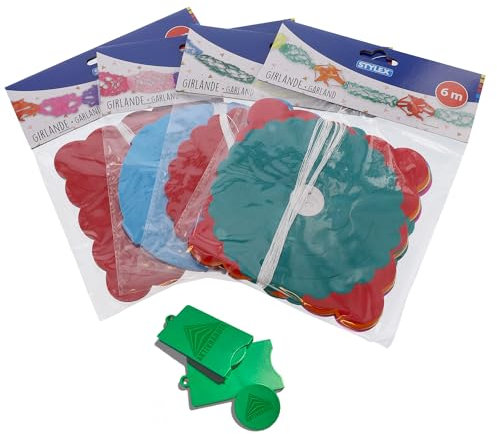 AKTIVHANDEL 4er Set Bunte Girlanden, 6m lang, Party Deko für Geburtstag und Feier, Geburtstagsdeko inkl. Einkaufswagenchip