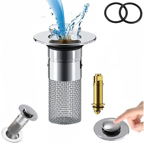 GUUIESMU Stainless Steel Floor Drain Filter Wash Basin Plug,Floor Drain Filter Hair Catcher Shower Sink Mesh Basket Strainer,Pop Up Sink Hole Plug Cover with Strainer,For 34-40mm Drain Hole (1PCS)