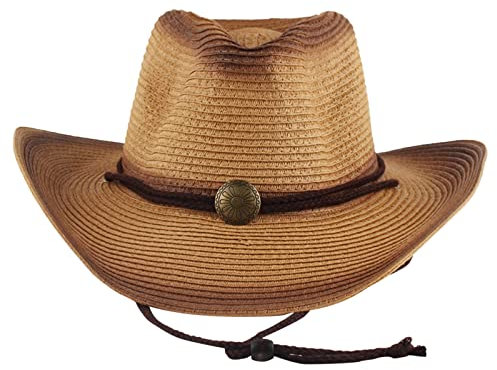 Cappello di paglia retrò Western Cowboy Outdoor con visiera curva, cappello jazz, set regalo da uomo, cachi, Taglia unica