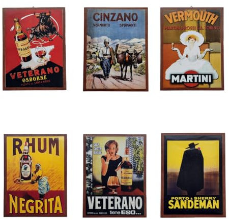 Aketemola Carteles 6un Bebidas Nostálgicas Vintage Hechos a Mano - Decoración para Bares, Cafés, Pubs, Hogar, Regalo Original