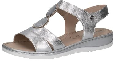 CAPRICE Damen Sandalen flach aus Leder mit Klettverschluss, Silber (Silver Metal.), 39 EU