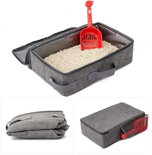 Zjyufy Cat Travel Litter Box, Foldable Portable Litter Box with Lid and Scoop, Leak-Proof Cat Pet Travel Toilet for Outdoor Travel with Pets