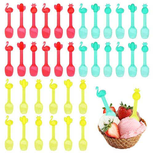 Bekecidi 36 mini cucharas, cucharas de helado de plástico reutilizables, mini cucharas de postre transparentes y coloridas para niños, cucharas pequeñas para pasteles, pudín, mousse, boda, fiesta de