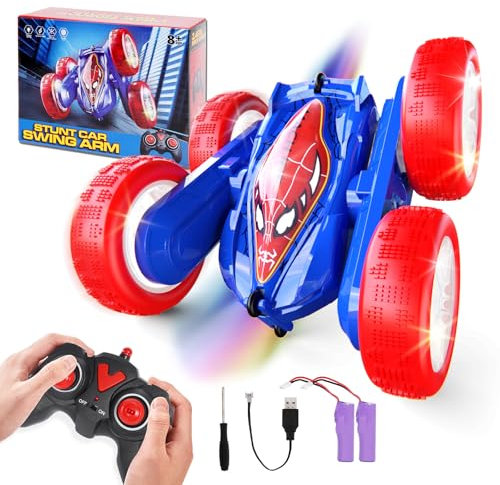 OKKIDY Spider Car Toy Voiture télécommandée avec lumière LED, 2,4 GHz, double face, rotative à 360°, jouet de voiture radiocommandée pour garçon et fille à partir de 8 ans, cadeau d'anniversaire de