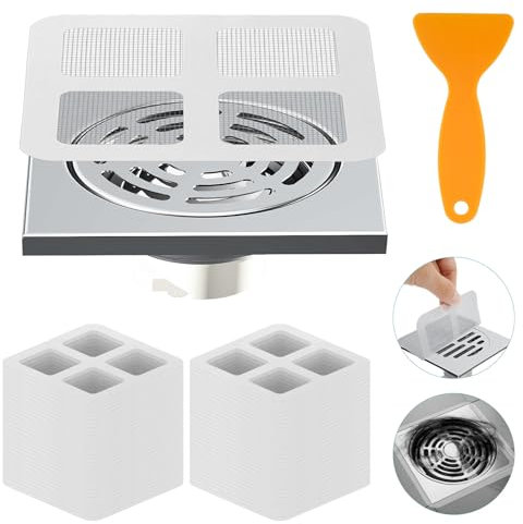 100PCS Coladores de Desagüe Desechable Rejilla Atrapa Pelos Ducha Protector de Drenaje, Pegatinas de Malla para el Desagüe Filtro para Fregadero Accesorios de Baño Bañera, Cocina