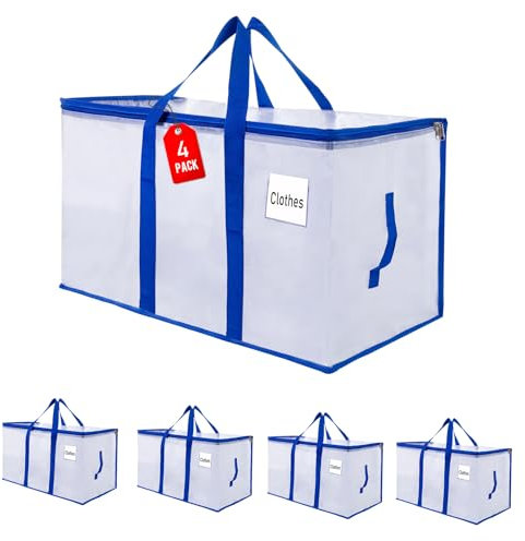 ZFWDSY Umzugstaschen 105 L, 4er-Pack Aufbewahrungstaschen mit Reißverschluss, Umzugstaschen Heavy Duty Extragroß, Packtaschen für Umzugsbedarf, Faltbare Reisetasche oder Weihnachtsbaumtasche