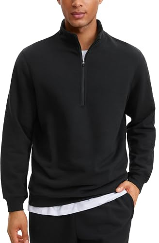 CRZ YOGA Fleecegefüttert Half Zip Sweatshirts | Mittelschwer, Lässig, Lockere Passform, Weich, Atmungsaktiv, Baumwolle, Warm, Stehkragen, Pullover, für Herren