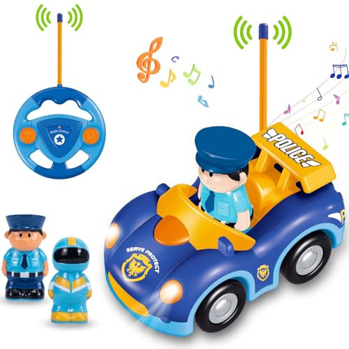 Pup Go Coche de Policía RC Cartoon para Niños Pequeños 18 Meses+ con Música y 2 Muñecas Intercambiables, Primer Coche de Control Remoto para Niños y Niñas, Cumpleaños o Navidad