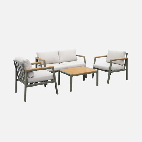 sweeek - Gartenlounge-Set aus Aluminium und Polywood, 4-Sitzer, 1 Sofa, 2 Sessel, 1 Couchtisch - Casoria