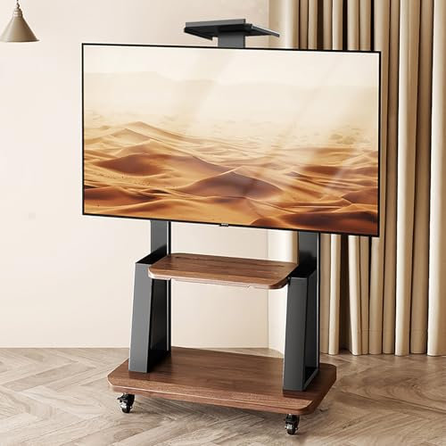 DEOPXF Rollender TV-Ständer für 32- bis 100-Zoll-Fernseher, mobiler TV-Wagen mit Rädern, höhenverstellbar, tragbarer rollender TV-Ständer für Schlafzimmer, kleine Wohnheime(Walnut,50~100 inches)