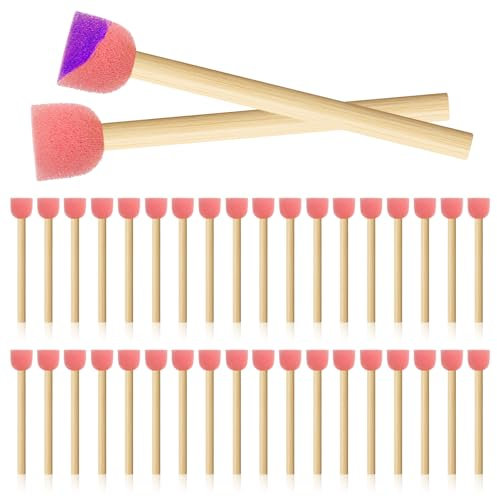 JIYIN 40 Stück Schwammpinsel Set, Schwammstupf Pinsel Runde Schwammpinsel zum Malen Schaumstoffpinsel Malschwamm Malschwamm Tupfpinsel Stupfpinsel für Kinderkritzel Aquarell Malerei Basteln(Rosa)