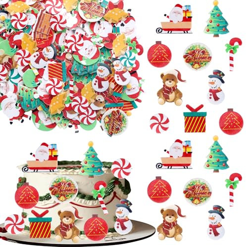 300 Stück Essbare Weihnachten Tortendeko Essbares Waffelpapier Santa Kucehn Deko Schneemann Weihnachten Cupcake Toppers für Christmas Thema Festival Geburtstag Party Kuchen Dekoration
