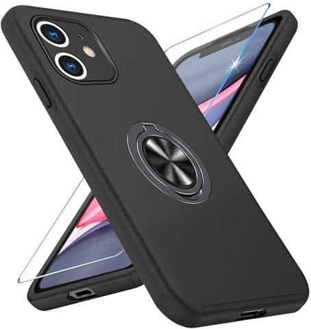 Vaki Handyhülle für iPhone 11 Hülle mit Schutzfolie, Schutzhülle für iPhone 11 Case mit Magnetischer Ring Ständer Kratzfest Fallfestigkeit Stoßfest für iPhone 11 Cover (Schwarz)