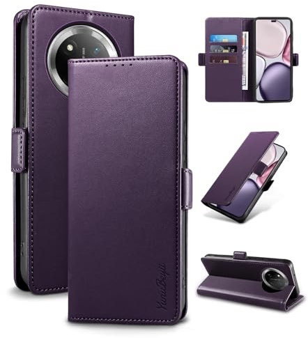 Yunubeyii Wallet Flip Case for Honor Magic 7 Lite 5G - [RFID Blocking] Luxury PU Leather Card Holder Magnetic Phone Cover with Kickstand,Shockproof Protective Case,Purple