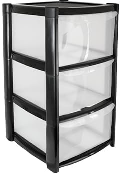ORGANIZED® Large 3 Drawer Plastic Storage Tower Black - Multipurpose Storage For Home | Office | Garage | School | Children's Toys | Stationary