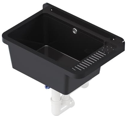 QLS Fregadero 50 x 34 cm de plástico con sifón garaje taller (negro)