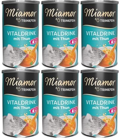 Miamor Trinkfein Thunfisch 6 x 135ml | Vitaldrink für Katzen | Flüssigsnack mit feinen Fleischstückchen | Ohne Zucker, Milch & Getreide | Ergänzungsfutter für Katzen