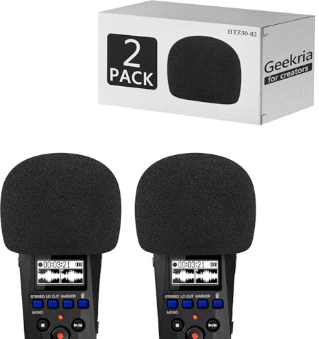 Geekria for Creators Foam Windscreen Compatible with ZOOM H1 essential Handy Recorder, Mic Wind Cover, Sponge Foam Filter, Portable Digital Recorder (Black / 2 Pack)