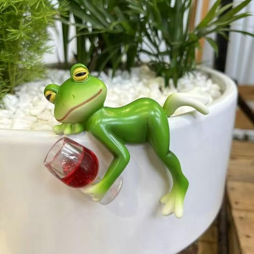 Frosch Gartendeko Für Draußen, Lustig Frosch Deko Figuren, Wein Trinken Frosch Gartendeko Figuren Für Außen Wasserdicht, geschenke für frauen Männer Mama, Hof, Rasen, Balkon Dekoration (Liegend)