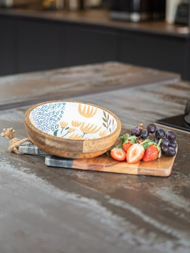 Vayu Earth Handmade Enamelled Rustic Floral Wooden Bowl 22 x 22 x 6cm / Multicolor