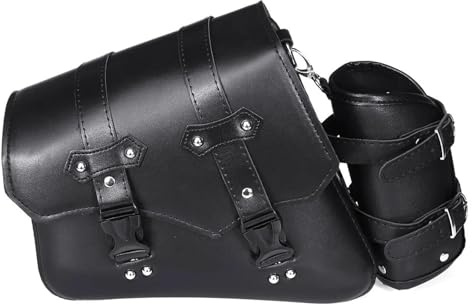 Motorcycle Saddlebags For Cruiser Motorcycle Universal Saddle Bag PU Leather Tool Bag With Water Bottle Holder Cafe Racer Luggage Bag Motorcycle Panniers Bags(Left)
