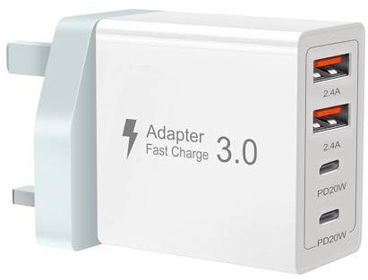 Heercun USB C Plug,40W 4-Port Fast Charger Plug Dual Port PD Power Adapter +QC Wall Charger, Multi USB Plug UK Type C Charging Plug for iPhone 16 15 14 Pro Max SE XS XR,iPad,Samsung Galaxy