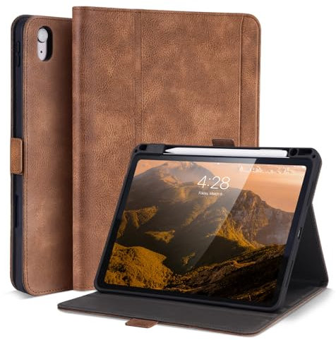 AsileCuir Handmade Case for iPad A16 11th Gen 11 Inch 2025 / iPad 10th Generation 10.9'' with Pencil Holder Pocket,Multi Angles Stand,Magnetic Closure,Vegan Leather Cover,Auto Sleep/Wake,Dark Brown