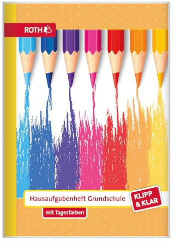 ROTH Klipp&Klar Grundschul-Aufgabenheft mit Tagesfarben, A5, 1 Woche 2 Seiten, Buntstifte