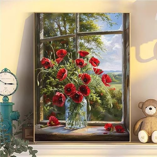 Malen Nach Zahlen Erwachsene Blumen, Malen Nach Zahlen ab 9 Jahre Mädchen Fensterbilder, Paint by Numbers Adults Hobby Leinwand 80x100cm, DIY Bastelset Erwachsene Kinder, Mit 3 Pinseln YH2-231