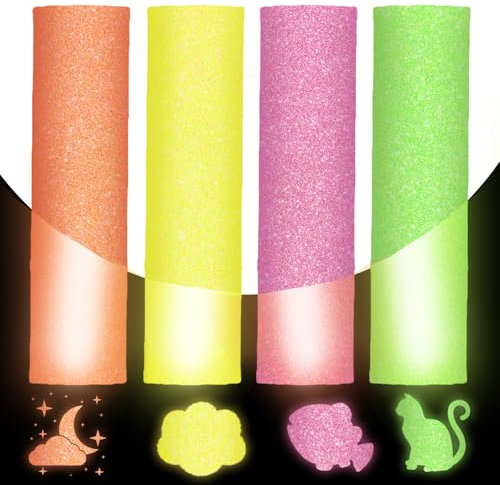 Plotterfolie Textil UV-Farbwechsel, Transferfolie Plotter Flexfolie Heat Transfer, Color Change Glitter Vinyl im Sonnenlicht Aufbügeln HTV für T-Shirts,Kleidung,Bastelbedarf 25x30cm – 4 Farben