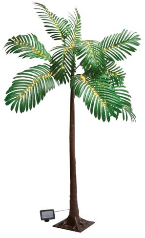 3 PAGEN® Palmier solaire décoratif pour le jardin, arbre lumineux solaire palmier, 129 cm, avec 120 LED blanc chaud, taille XL, décoration de jardin, fonctionne à l'énergie solaire, résistant aux
