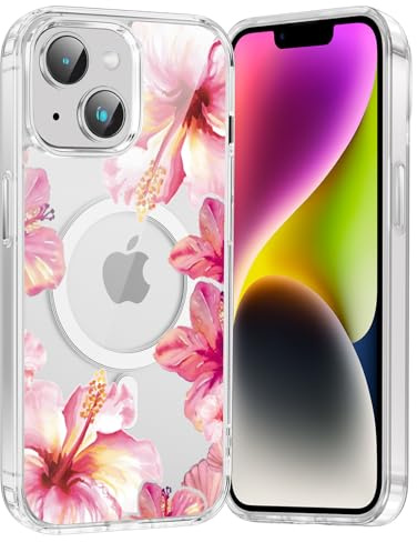 Xylota Handyhülle Magnetische für iPhone 14/iPhone 13 6,1 Hülle mit Aesthetic Blumen Obst Muster, Durchsichtig Mädchen Case Kompatibel mit MagSafe, Weich Silikon Dünn TPU Bumper Stoßfeste Cover, 06