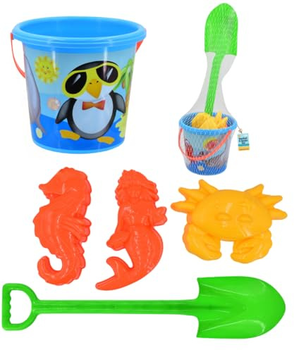 Electoys 5 Pcs Kids Blue Beach Bucket Spade Set | Bucket Sand Play Toys Spade Moulds Set | Durable Plastic Summer Vacation Garden Toy for Children | Lightweight Travel Friendly | Birthday Gift
